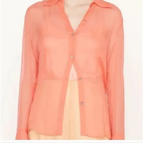 NWT Vince Sheer Crinkled Silk Shirt Style # V936112851 Meduim - Picture 4 of 11